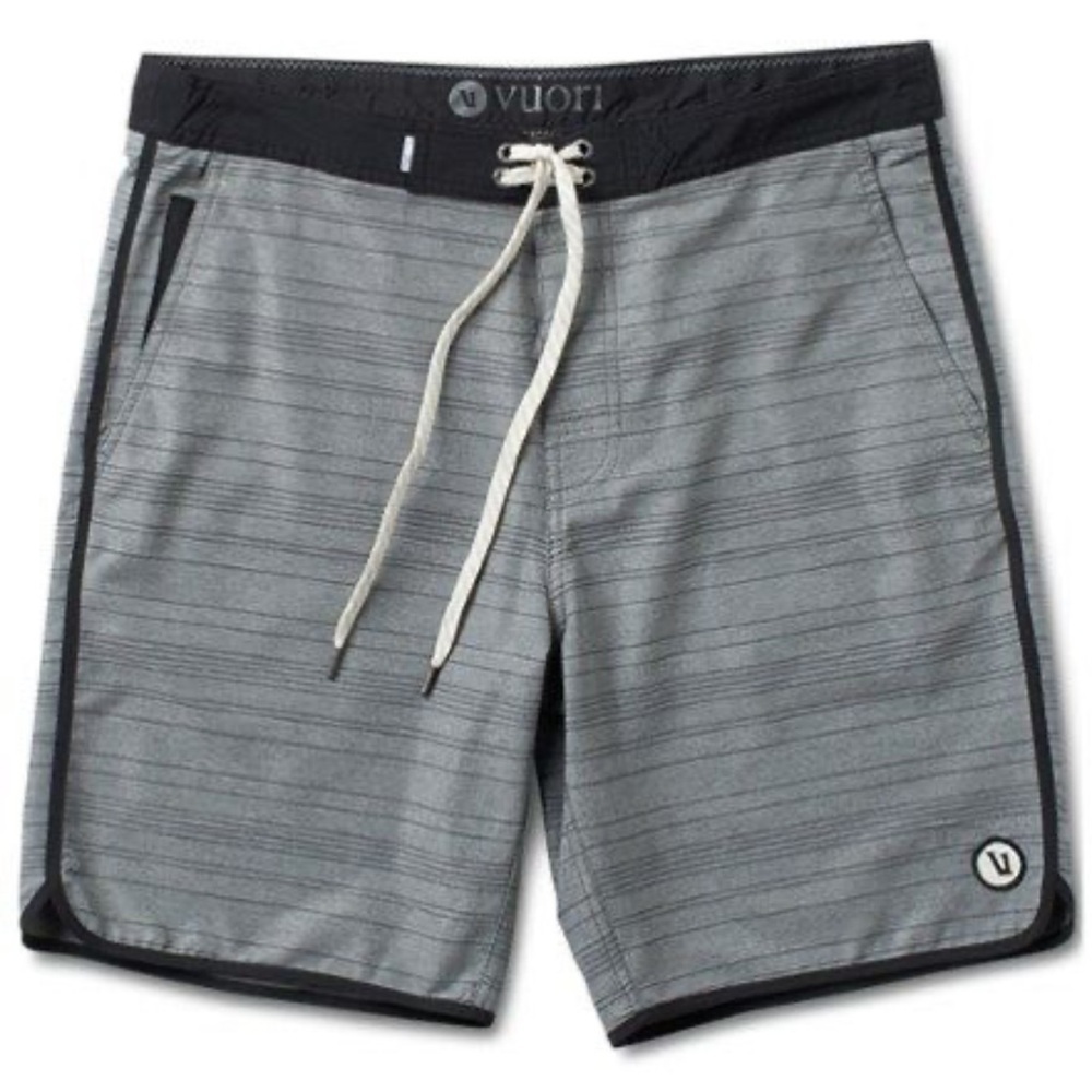 Vuori Men's Cruise Board Shorts in Gray with Black Trim